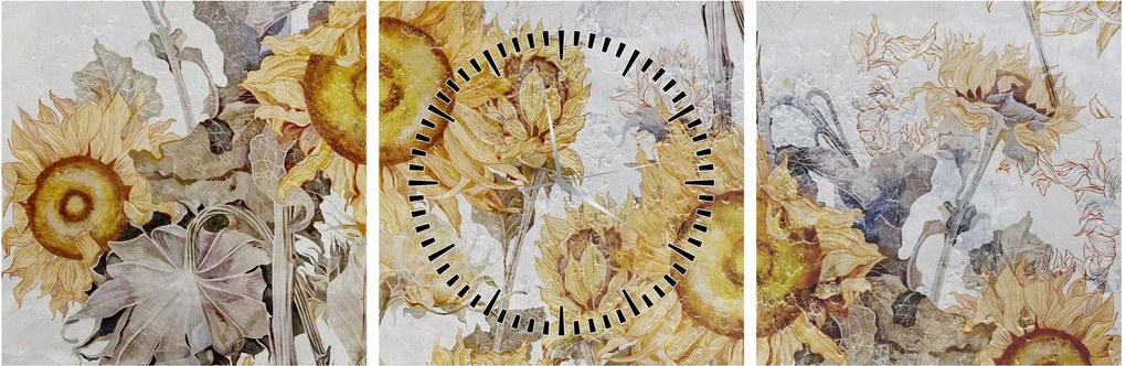 Obraz - Slnečnica v stene (s hodinami) (90x30 cm)