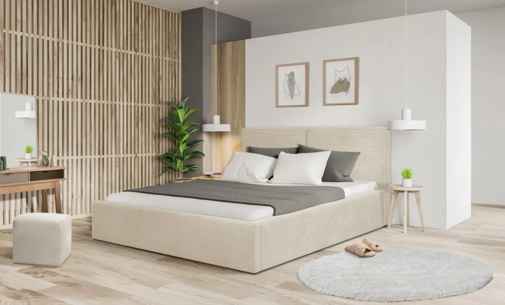 Posteľ Inez 180x200 cm, krémová štruktúrovaná látka