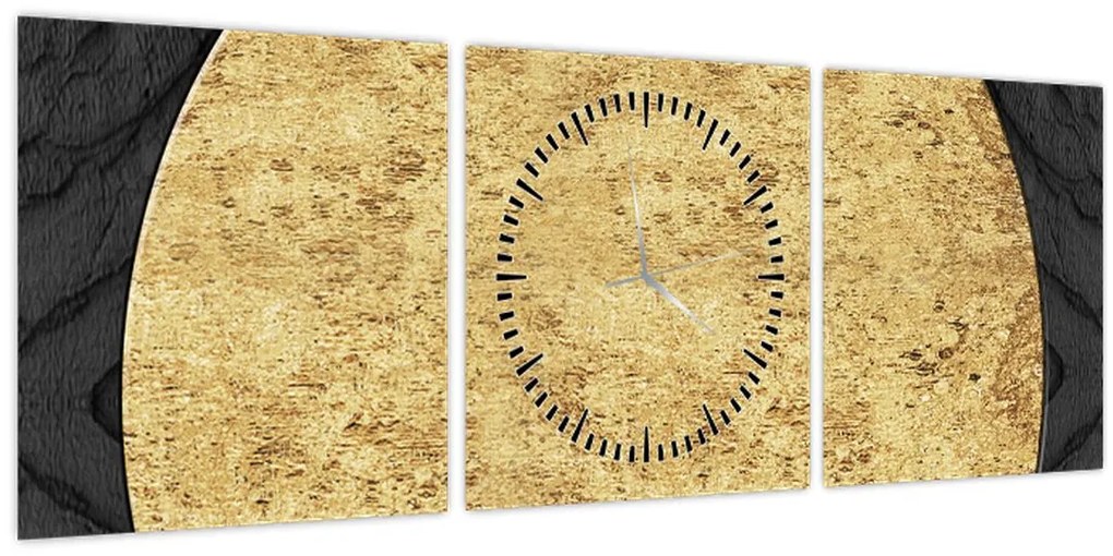 Obraz - Zlatá štruktúra N⁰2 (s hodinami) (90x30 cm)