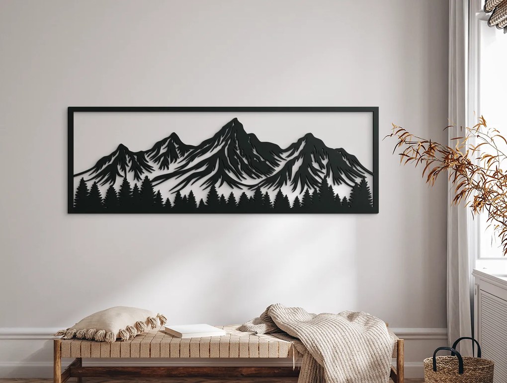 drevko Široký obraz Hory za lesom Rozmer obrazu: 22 x 65 cm, Farba dekorácie: Čierna