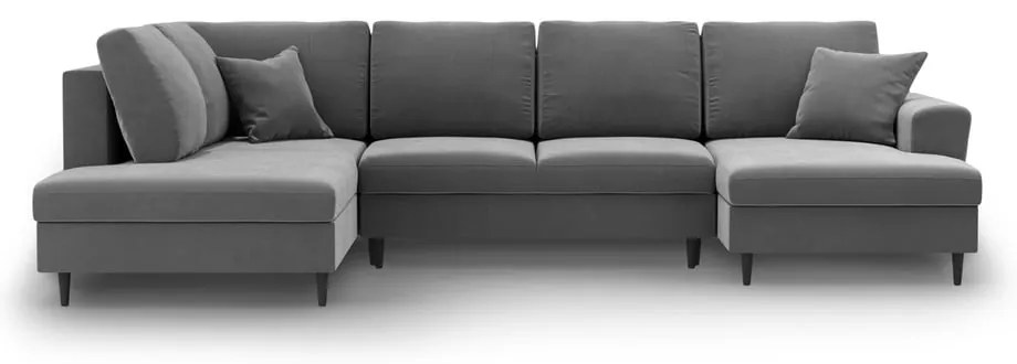 Svetlosivá zamatová rozkladacia/s úložným priestorom rohová pohovka (ľavý roh/do "U") Kyoto – Cosmopolitan Design