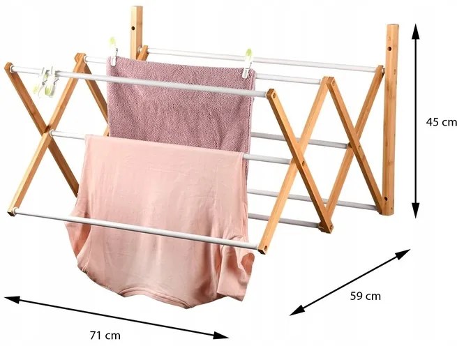 Kesper Sušiak na bielizeň, nástenný, bambusový, 6 tyčí TEAHU