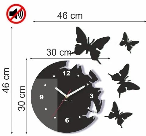 Moderné nástenné hodiny s motýľmi strieborná