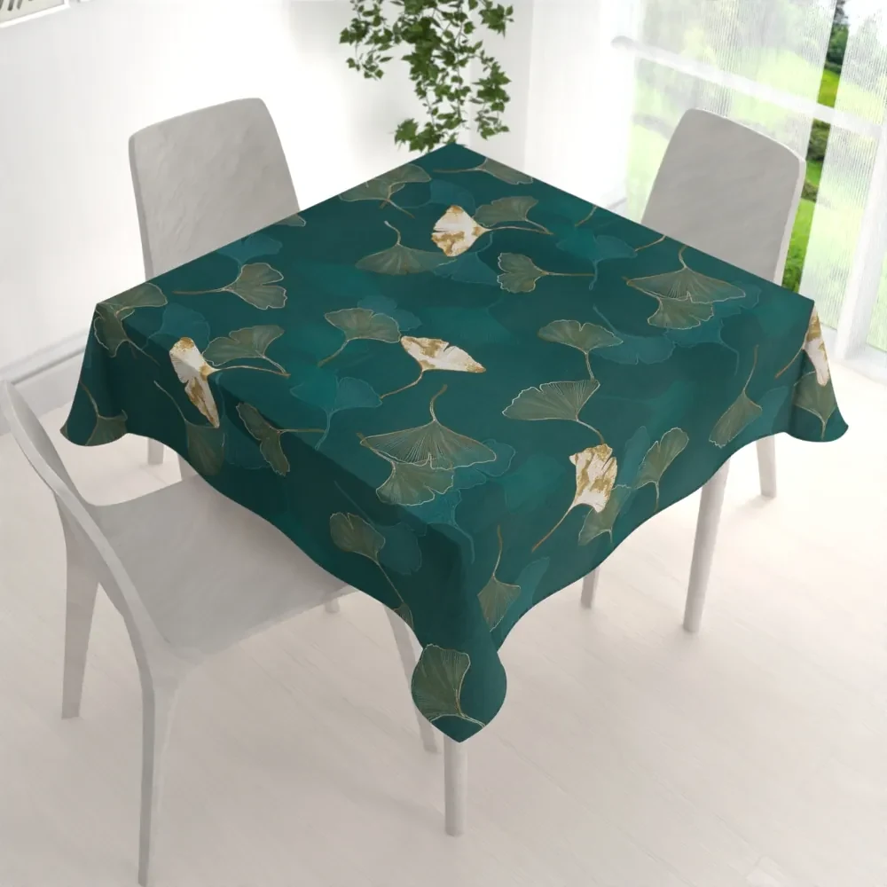 Biante Bavlnený štvorcový obrus Sandra SA-428 Ginkgo listy na petrolejovom 70x70 cm