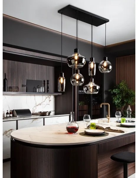 Redo 01-4047 - Luster na lanku ATLANTIS 6xE27/42W/230V čierna