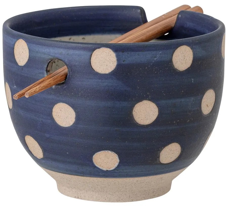 Modrá kameninová miska s jedálenskými paličkami Bloomingville Masami, ø 13 cm