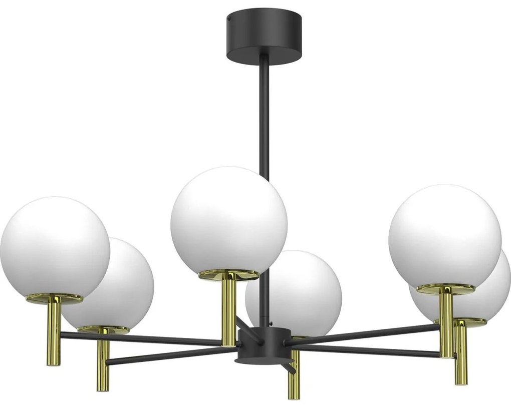 Luster na tyči AWINION 6xE27/15W/230V biela/zlatá/čierna