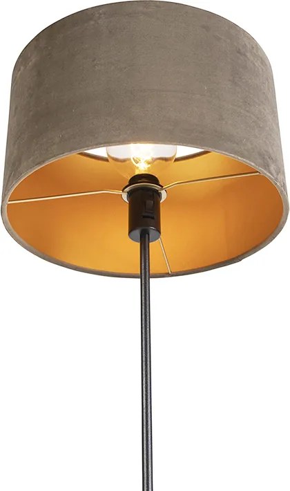 Stojaca lampa čierna s tienidlom z taupe zamatu so zlatom 35 cm - Parte