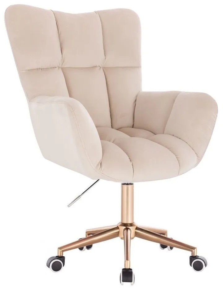 LuxuryForm DESIGN Otočné kreslo AURORA VELUR na zlatej podstave s kolieskami - krémové