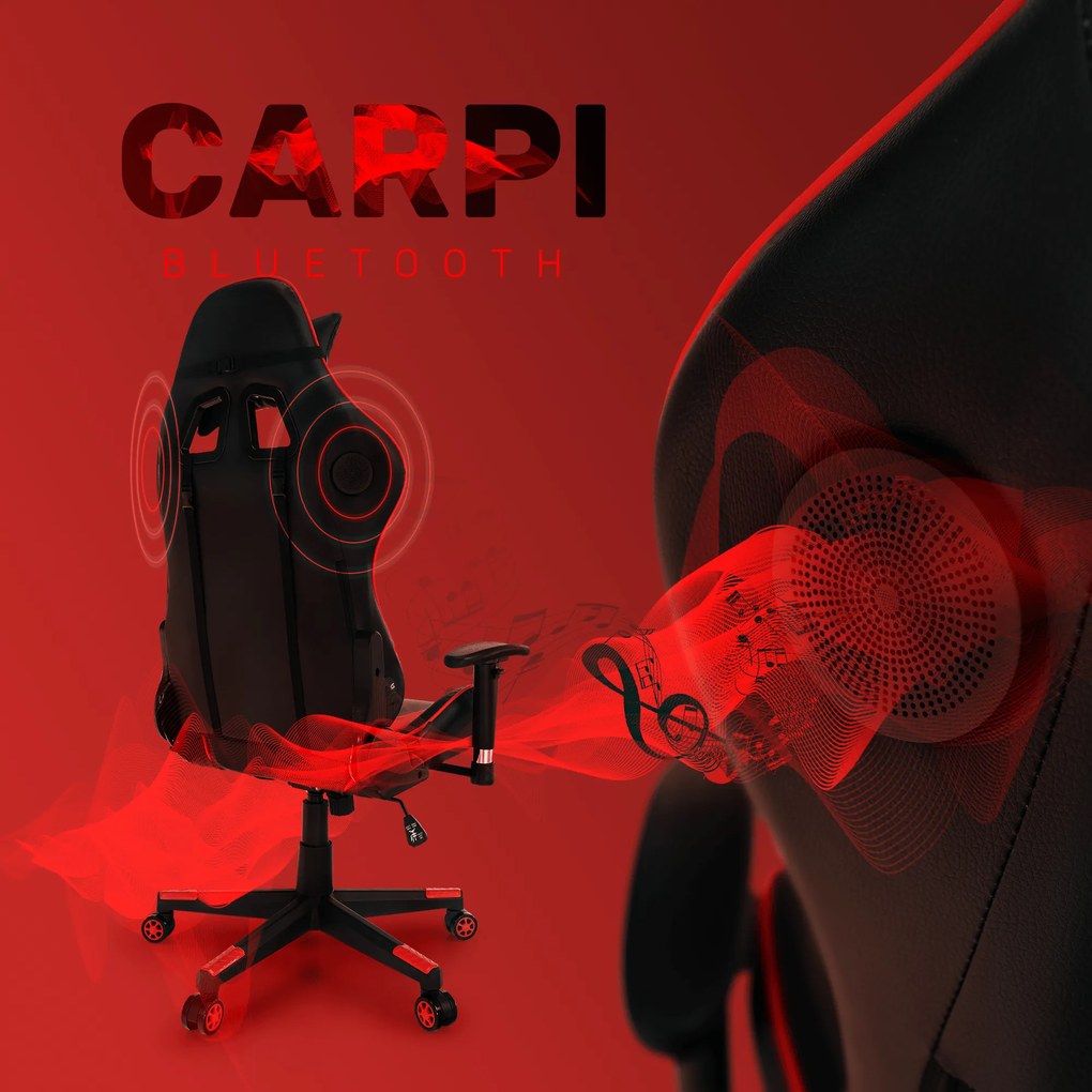 Kancelárske/herné kreslo s Bluetooth reproduktormi, čierna/červená, CARPI