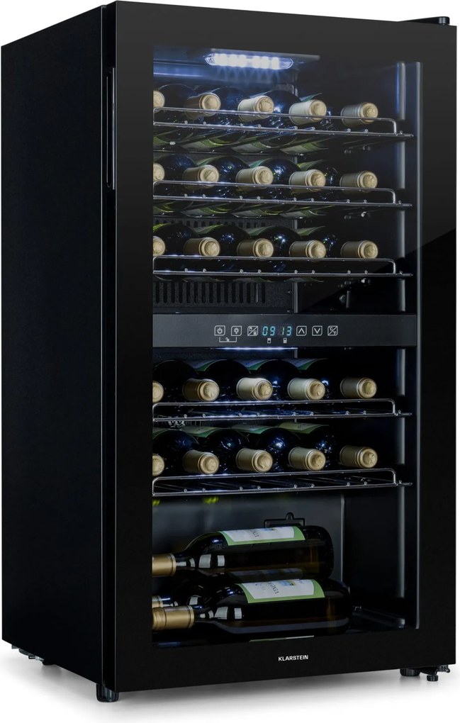 Klarstein Shiraz 29 Duo, vinotéka, 80 l, 29 fliaš, 2 zóny, 5–22°C, ovládanie, čierna