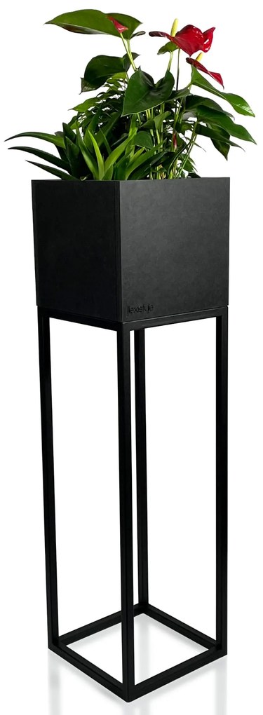Čierny vysoký minimalistický kovový kvetináč 22X22X80 cm