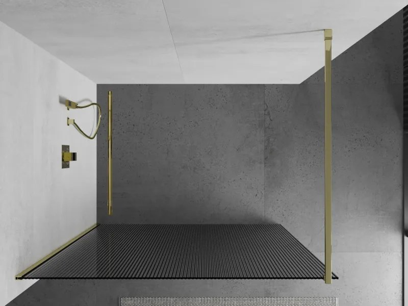 Mexen Kioto, sprchová zástena 100 x 200 cm, 8mm sklo s rebrovým vzorom, zlatý profil, 800-100-101-50-09