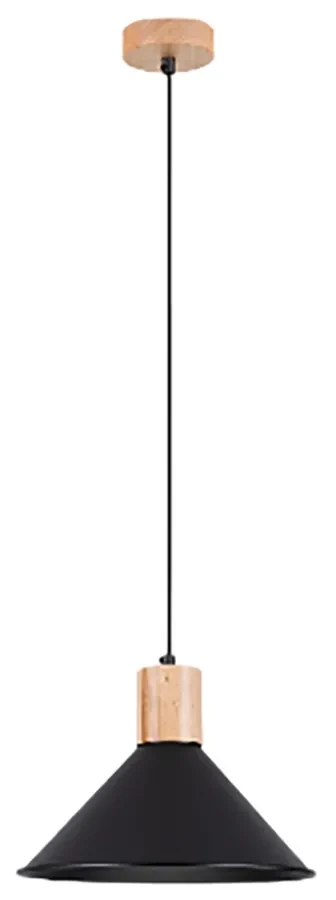 Závesné svietidlo Jaga, 1x čierne kovové tienidlo, drevo