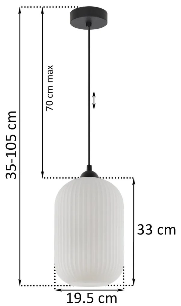 Závesné svietidlo Riffle 4, 1x biele sklenené tienidlo, b