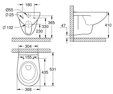 GROHE 39427000 - Závesné WC BAU CERAMIC 368 x 531 mm keramika/biela