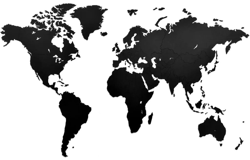 MiMi Innovations Nástenná dekorácia drevená mapa sveta Luxury čierna 130x78 cm