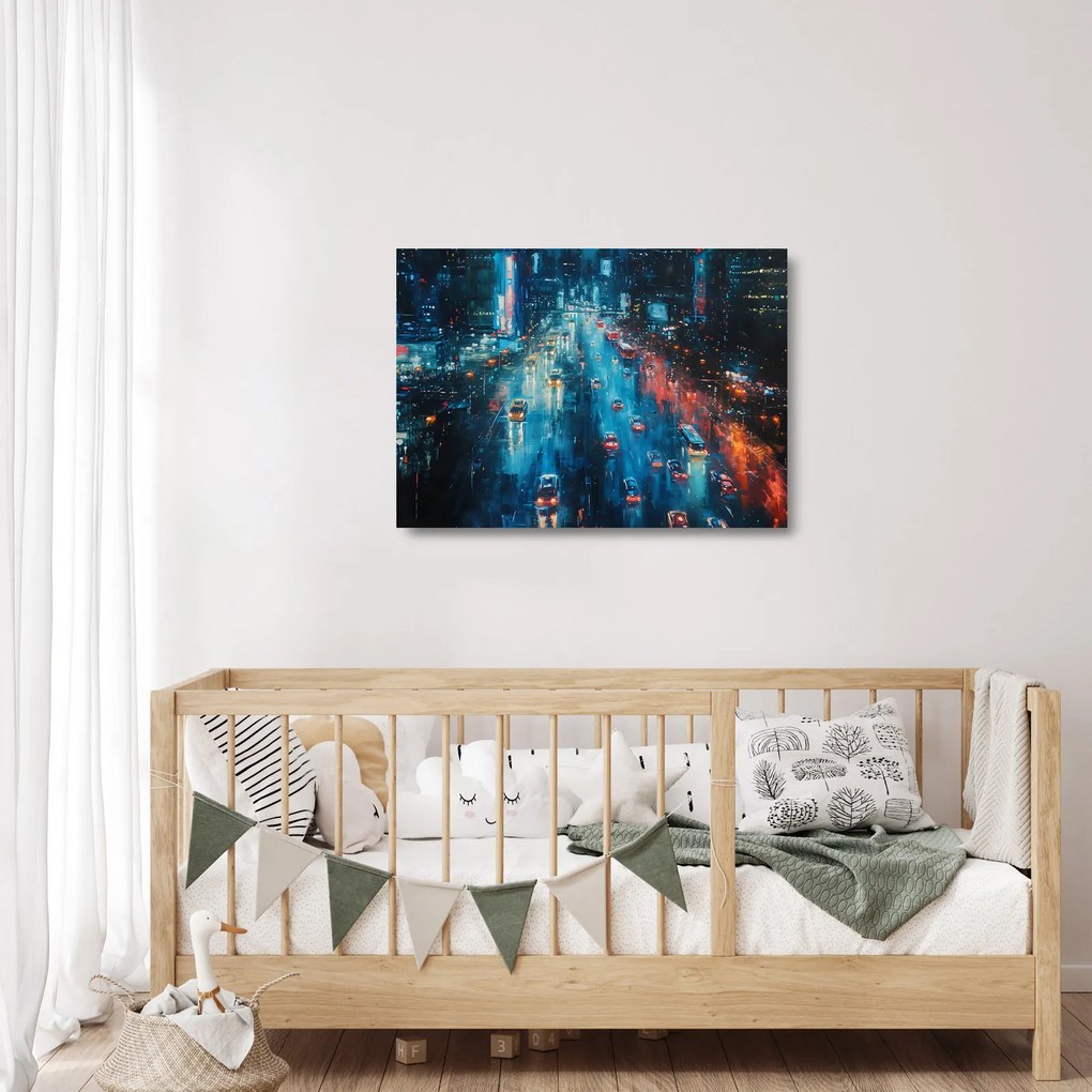 Sklenený obraz - Veľkomesto, olejomaľba (70x50 cm)