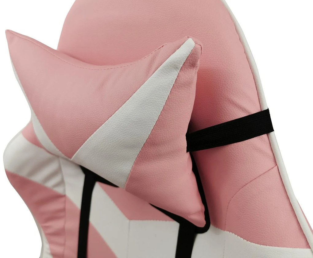 Herní židle SPORT s masážní funkcí KG108 růžovo-bílá
