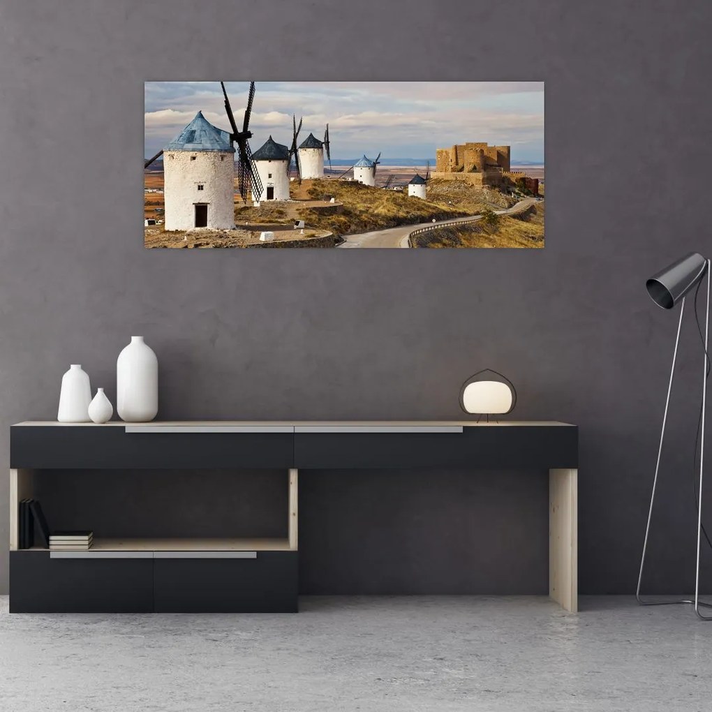 Obraz - Veterné mlyny Consuegra, Španielsko (120x50 cm)