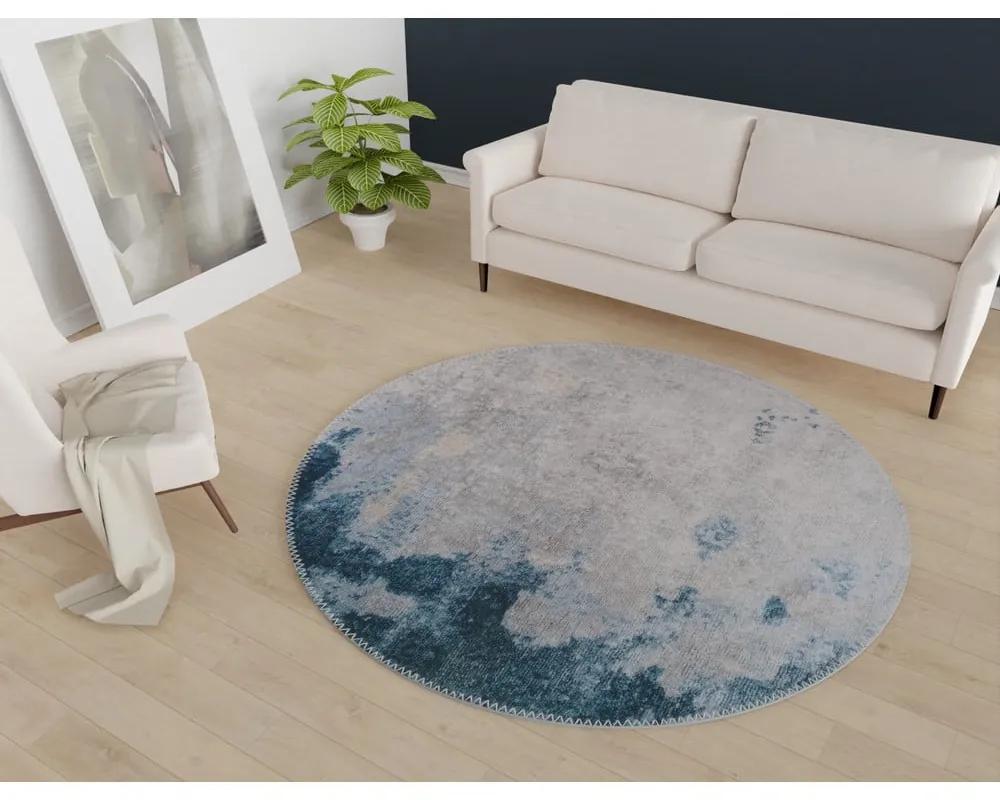 Modrý/sivý umývateľný okrúhly koberec ø 120 cm – Vitaus