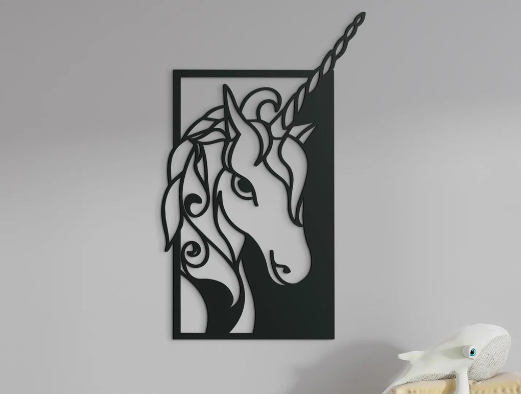drevko Drevený obraz do detskej izby Čarovný jednorožec Rozmer obrazu: 44,5 x 27,5 cm, Farba dekorácie: Čierna