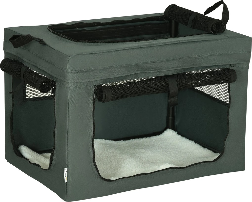 PawHut prepravka pre psy a mačky s sieťkou, prepravná taška s vankúšom pre psy do 4 kg, Oxford, šedá, 60 x 42 x 42 cm | Aosom