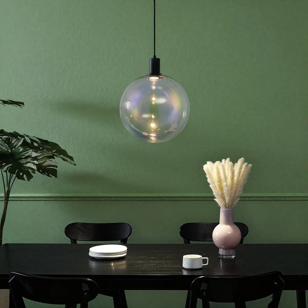 Dizajnové závesné svietidlo čierne s dúhovým sklom 35 cm - Mallon