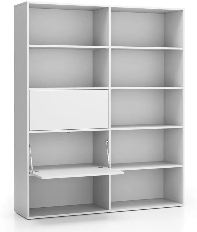 Široký kancelársky policový regál LAYERS, 2 boxy, 1582 x 400 x 1905, biela