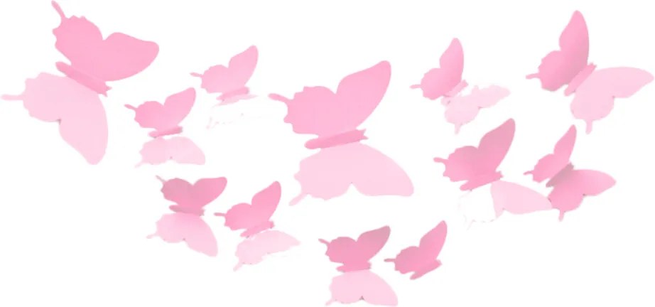 Samolepka na stenu "Plastové 3D Motýle - Ružové" 12ks 5-10 cm