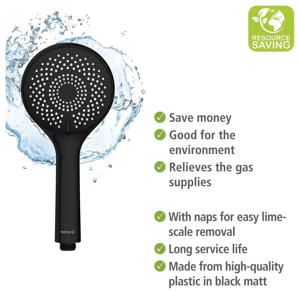 Čierny sprchový set z nerezovej ocele 70 cm Water Saving - Wenko