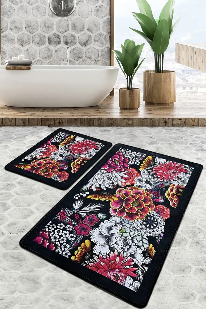 Súprava 2 kusov kúpeľňových predložiek kvetinová viacfarebná