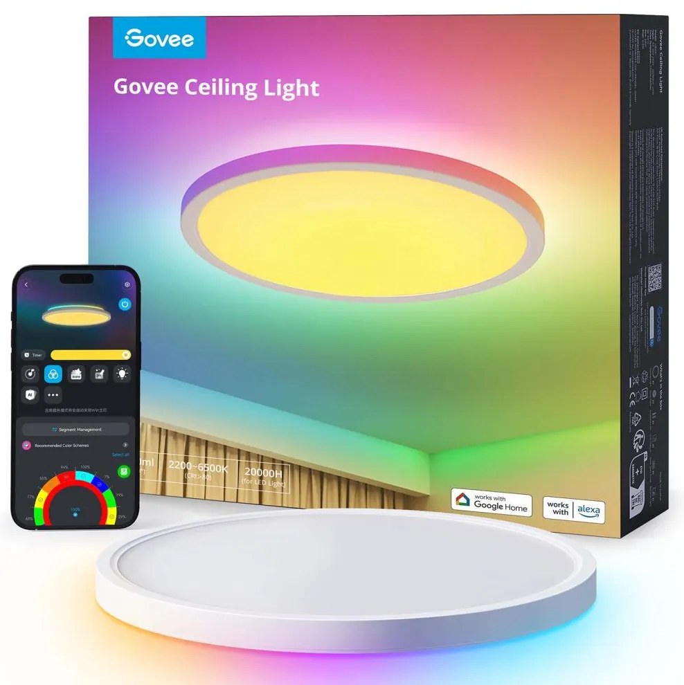 Govee - LED RGBICWW stmievateľné stropné svietidlo LED/29W/230V pr. 30 cm matné Wi-Fi