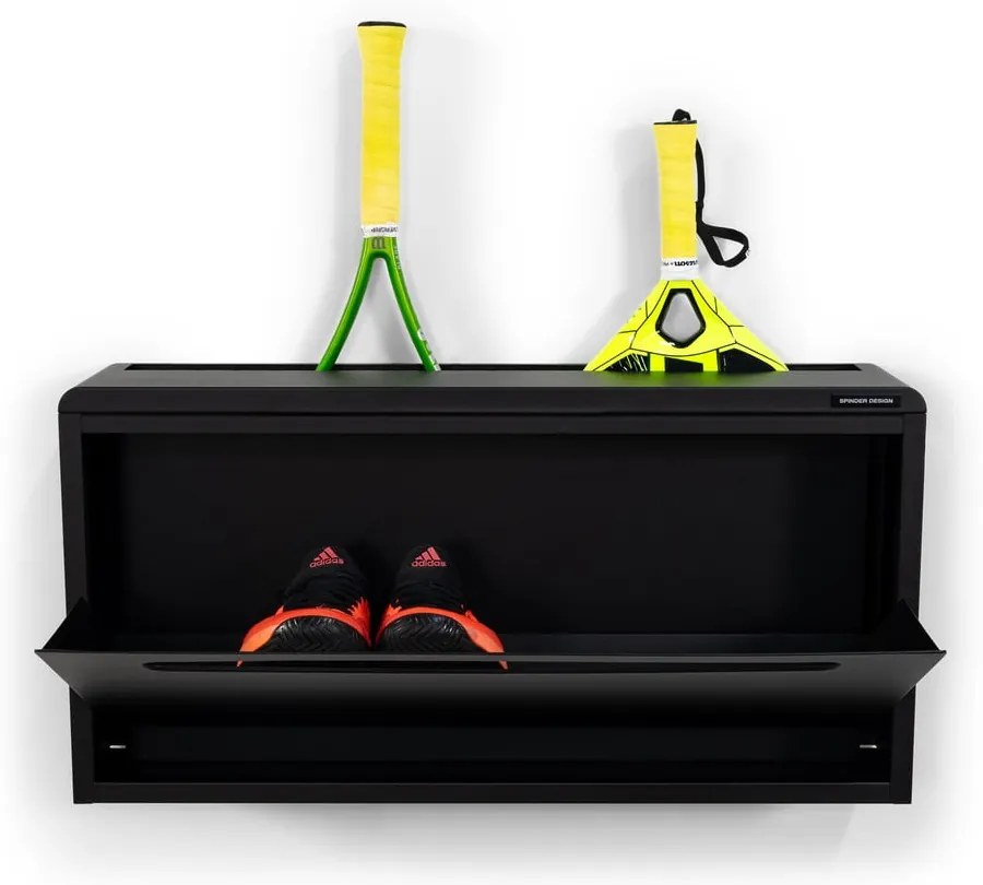 Čierna kovová výklopná/závesná skrinka na topánky 76x38x18 cm Sportiva – Spinder Design