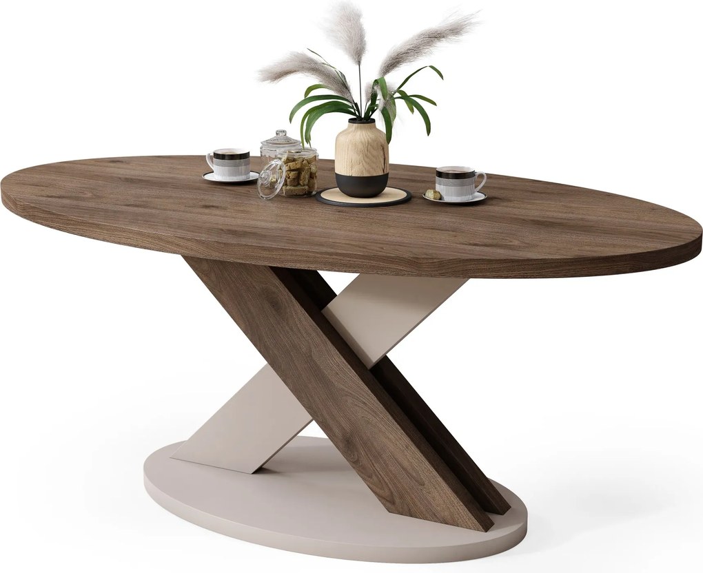 Mazzoni LOXA Orech Elegant / Béžová Taupe - OVÁLNY KONFERENČNÝ STOLÍK 120x65 cm