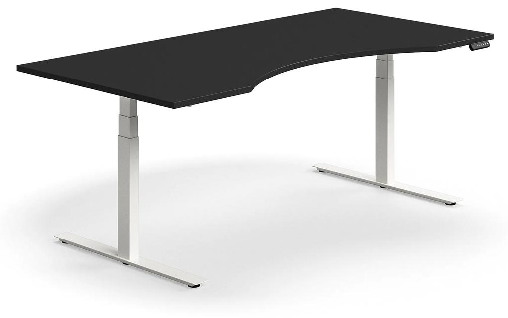 Výškovo nastaviteľný stôl QBUS, ergonomický, 2000x1000 mm, biely rám, čierna