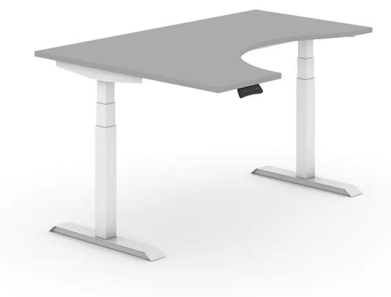 Výškovo nastaviteľný stôl, elektrický, ergonomický ľavý, 1600 x 1200 mm, biela