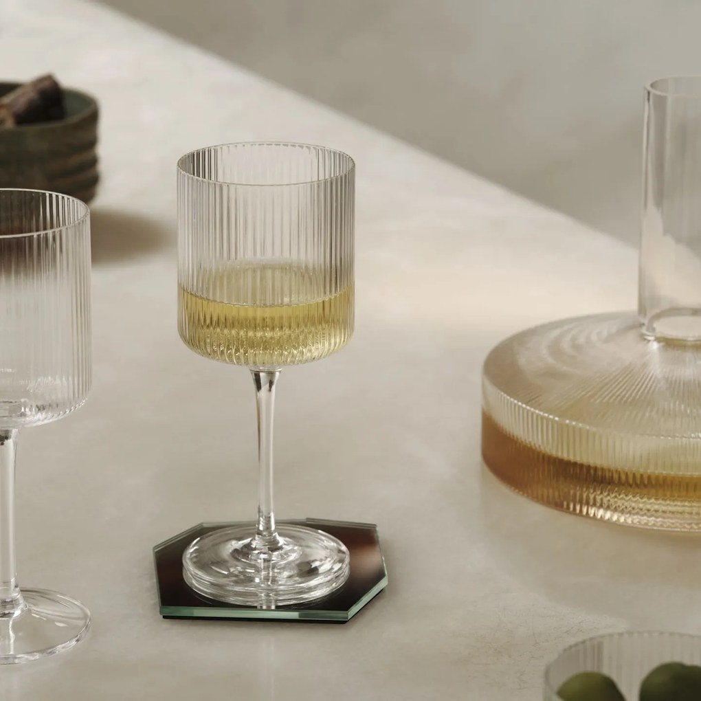 Ferm Living Pohár na biele víno Ripple Clear – sada 2 ks