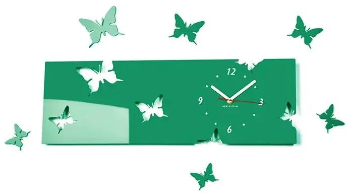 Nástenné akrylové hodiny Motýle2 - zelená
