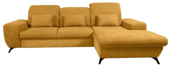 Rozkladacia rohová čalúnená sedacia súprava s úložným priestorom v tvare L ALTA, pravé prevedenie, žltá