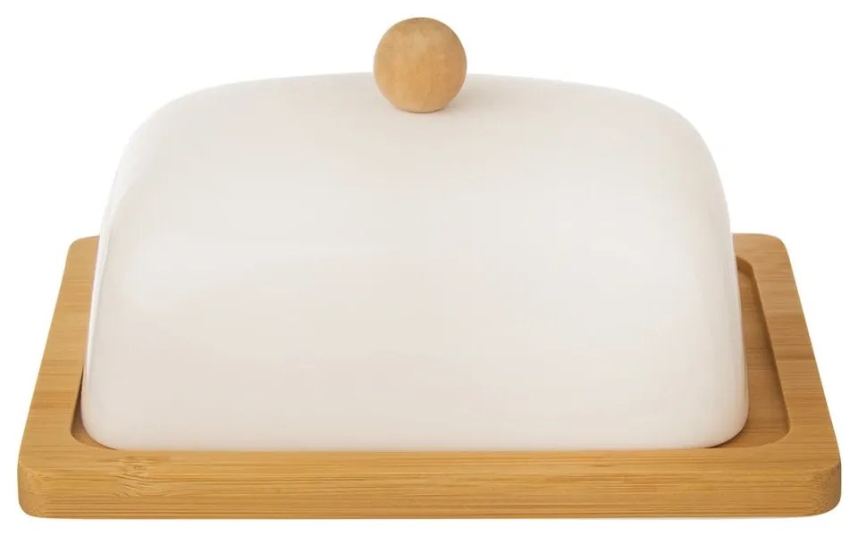 Biela porcelánová nádobka na maslo s bambusovou táckou Orion Whiteline