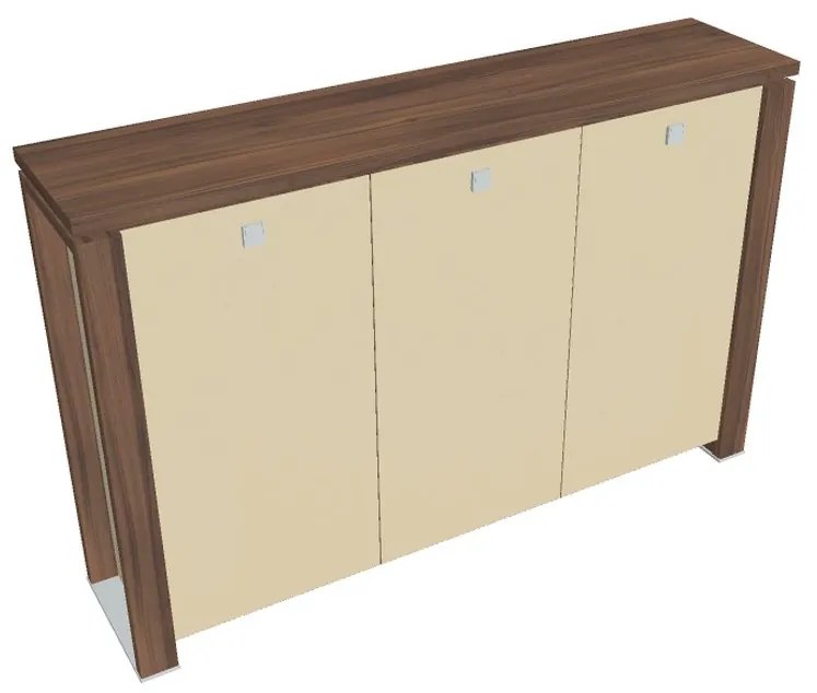 Stredná skriňa Verno+ S 200 x 46 x 130 cm, sklenené dvere, orech / vanilka