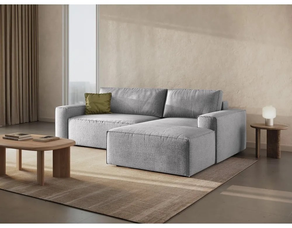 Svetlosivá rozkladacia rohová pohovka z textílie bouclé (pravý roh) Jodie – Micadoni Home