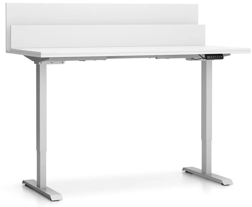 Výškovo nastaviteľný stôl SINGLE LAYERS, 160x80 cm, 2 motory, s prepážkami, biela
