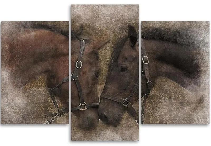 Obraz na plátně třídílný Koně Zvířata Brown - 150x100 cm