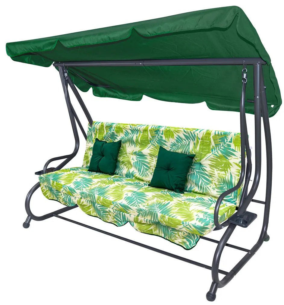 Záhradná hojdačka so strieškou, skladacia 2x1 so vzorom palmových listov