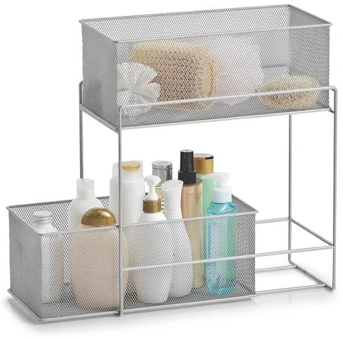 Zeller Present Kovový 2-poschodový zásuvkový box, organizér s 2 košmi, sivá mriežka, MESH