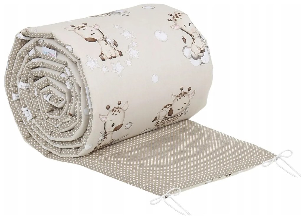 Ochranný mantinel do postieľky 180x30 cm BABYMAM PREMIUM - Žirafa/biele bodky na béžovej