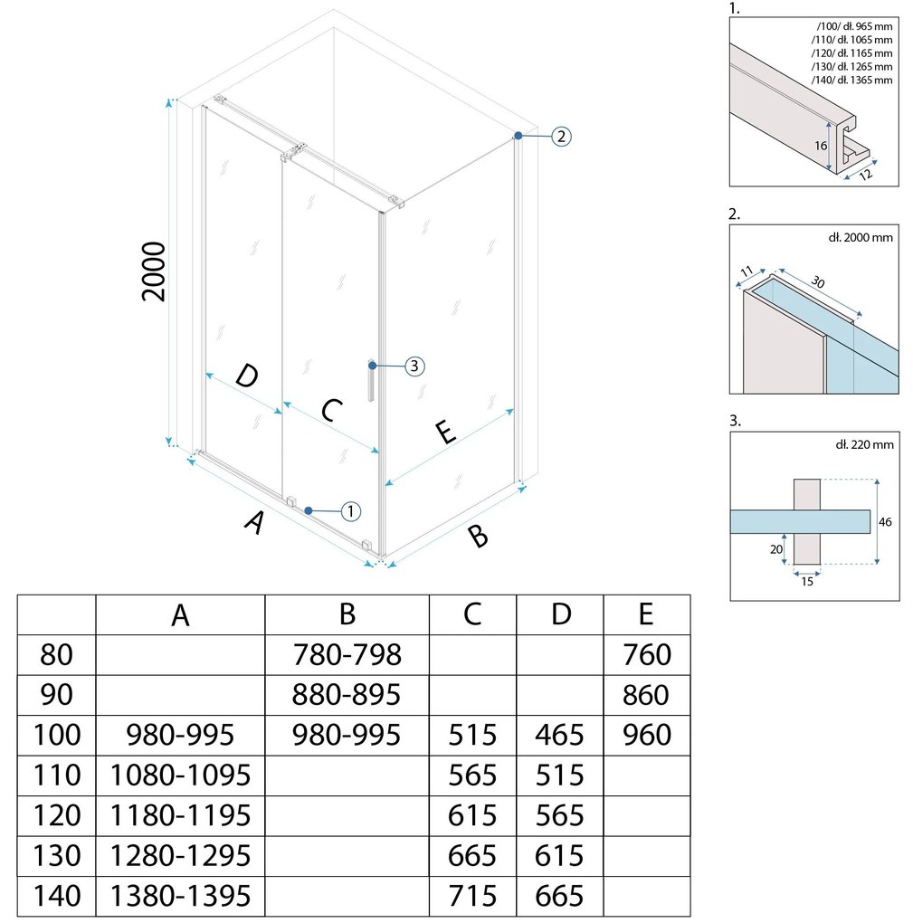 Rea Montana, sprchová kabína s posuvnými dverami 110x100cm, 6mm číre sklo, zlatý matný profil, KPL-K2515
