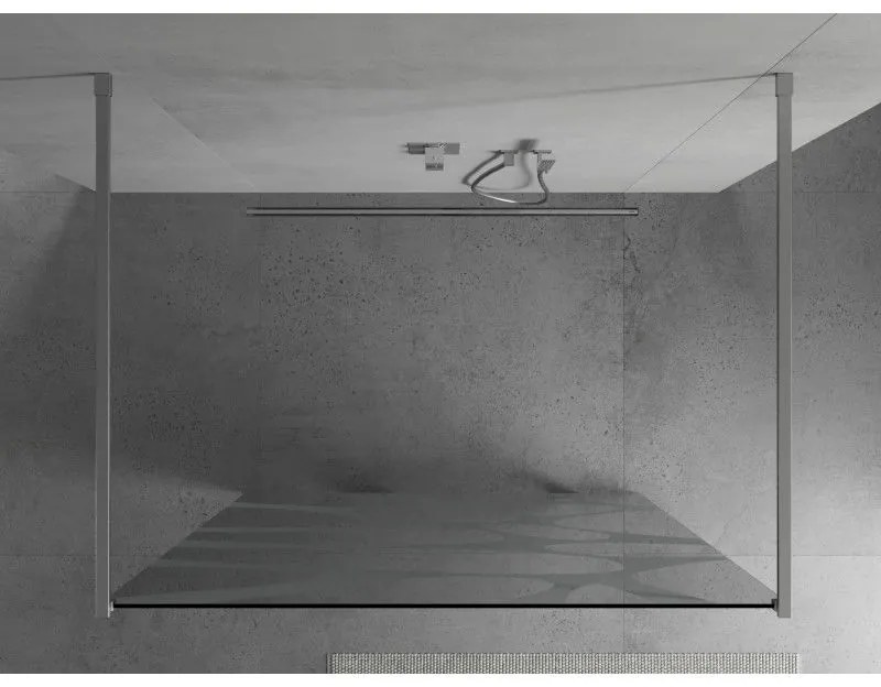 Mexen Kioto, priechodná sprchová zástena 110 x 200 cm, 8mm sklo číre/biely vzor, 2x chrómová stabilizačná rozpera, 800-110-002-01-97